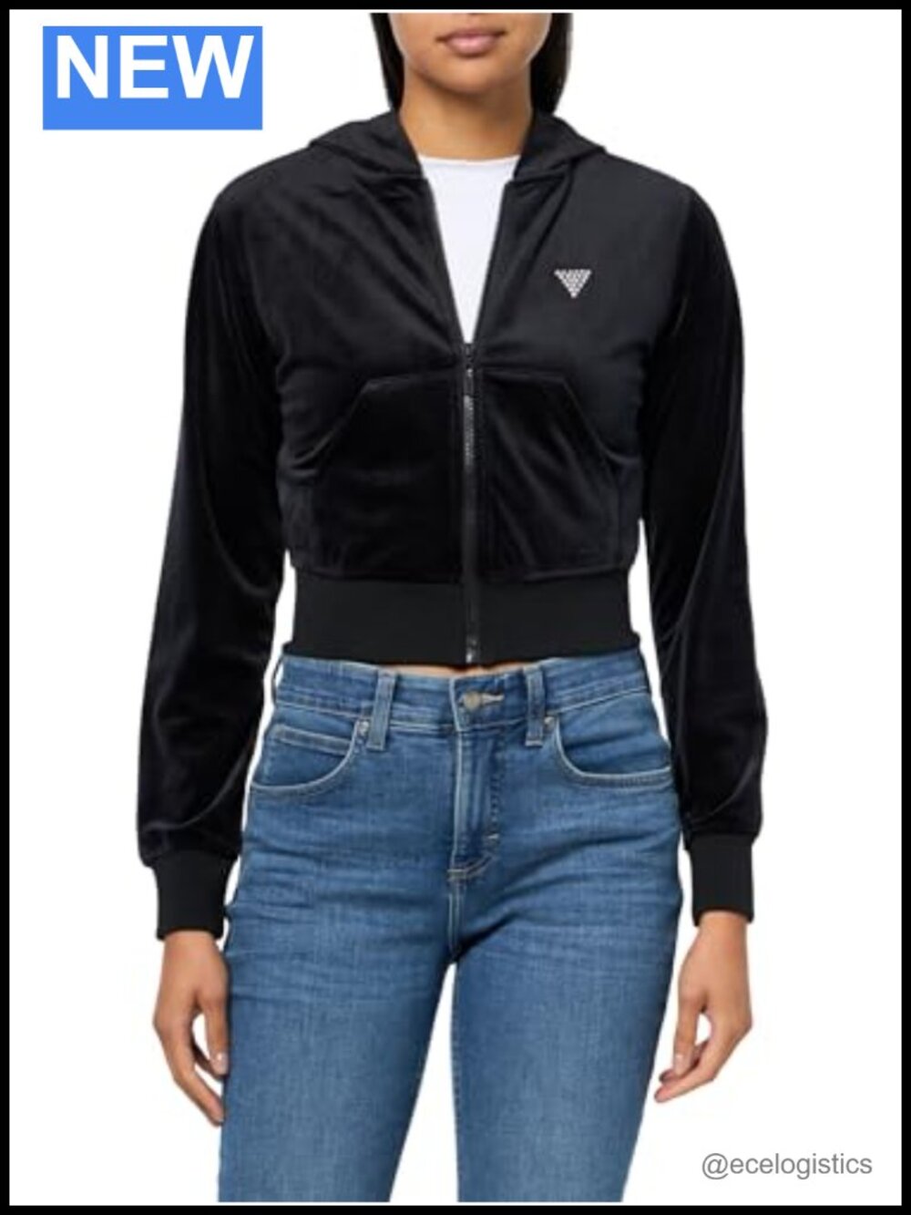 GUESS Eco Couture Zip Crop Hoodie Recycled Polyester Women's Athletic Sweatshirt